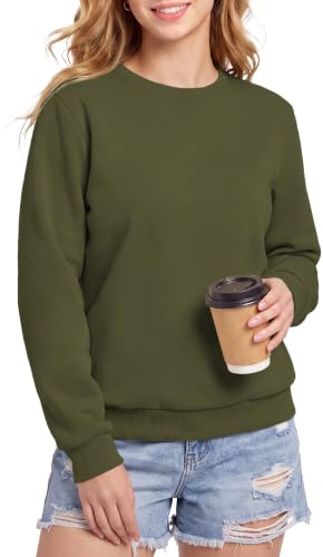 MAGCOMSEN Damen Pullover Winter Langarmshirt Ohne Kapuze Sweatshirt Basic Oberteile Fleece Gefüttert Sportshirt Warme Rundhals Tops