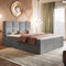 MOTIVENA Alfa Boxspringbett 140x200 mit Bettkasten und Topper, Polsterbett 140x200 mit Bettkasten, Bonellfederkern-Matratze (H4), T28 Komfortschaumstoff Topper (H3), Samt, Grau (Hellgrau)