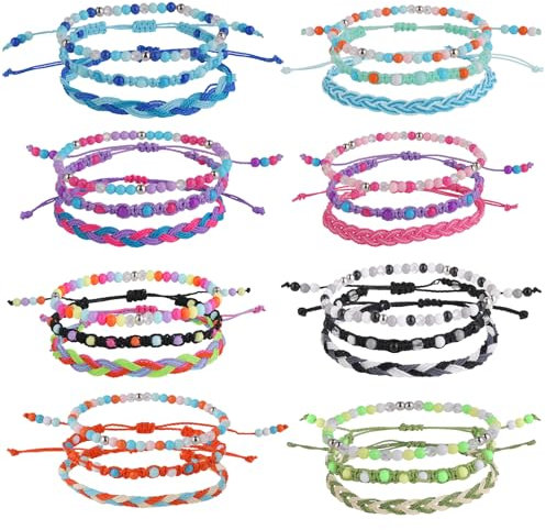Yolev 24 Stück Boho Armband Set Buntes Geflochtenes Armband Verstellbares Perlenarmband Damen Sommer Strand Armbänder Fußkettchen Schmuck