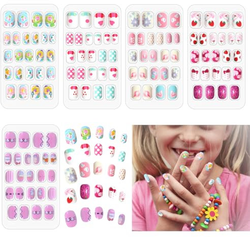 Scettar 120 Pcs Kids False Nails - Full Cover Stick On Nails for Girls - Press On Fake Nails Art Decoration