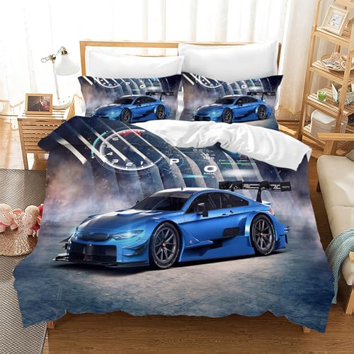 Leleyouzer Rennwagen Bettwäsche Set für Jungen,Extreme Sport Dekor Bettwäsche Set für Kinder mit Reißverschluss und 2 Kissenbezug 50x75cm (Rennwagen 5, 200×200 cm)