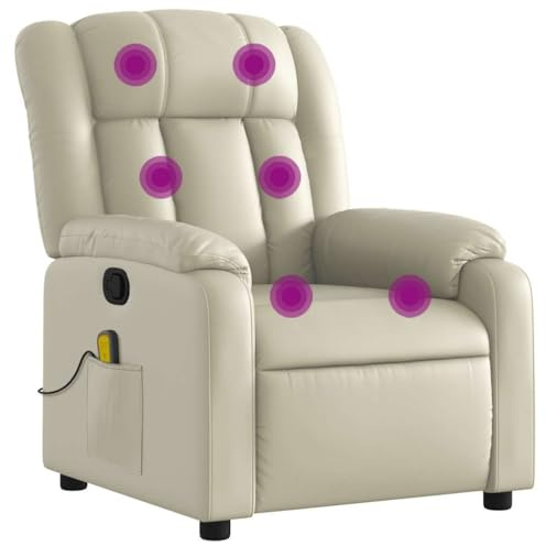 vidaXL Massagesessel, Sessel Verstellbare Rückenlehne Fußteil, Fernsehsessel Relaxsessel mit Liegefunktion, Liegesessel Polstersessel Ruhesessel, Creme Kunstleder