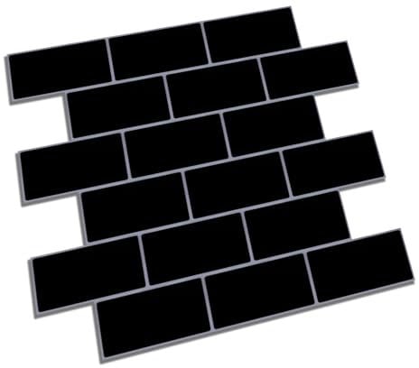Hode Fliesenaufkleber Schwarz 30x30cm, 2D Klebefliesen Küchenrückwand 10 Stück, Wandfliesen Selbstklebende Fliesenfolie für Küche Bad, Metro Fliesen Selbstklebend, Klebefliesen Wasserfest