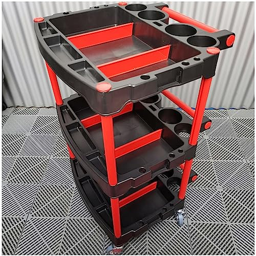 HUNTFF Chariots roulants à 3 Niveaux, Chariot de Rangement pour détails de Lavage, Chariot de Service Mobile avec Plaque de Suspension latérale et Porte-Bouteilles, Station de Travail Polyvalente,