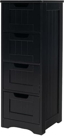 COSTWAY Bathroom Floor Cabinet, Freestanding Wooden Storage Cupboard with 2/4 Drawers, Bathroom Storage Unit Slim Side Cabinet Organizer for Living Room and Hallway (4 Drawers, Black)