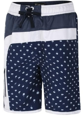 KAM Short de bain décontracté avec cordon de serrage à taille élastique et imprimé palmier pour homme, grande taille 2XL-8XL 3013, bleu marine, 3XL grande taille