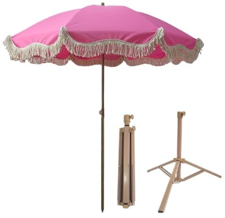 BODHIS Terrassenschirm Sonnenschirm Marktschirm 5,9 Fuß Terrassenschirme Mit Fransen, Outdoor-Strandschirm, Tragbar Für Sand Sonnenschirme im Freien Gartenschirm (Color : A, Size : 180cm/5.9ft)
