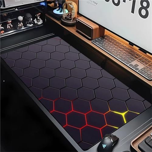 Suneve Mauspad XXL,geometrisches Gitter Gaming-Mauspad,Tischunterlage Large Size - Verbessert Präzision und Geschwindigkeit,rutschfest und Wasserdicht - 900x400x2mm