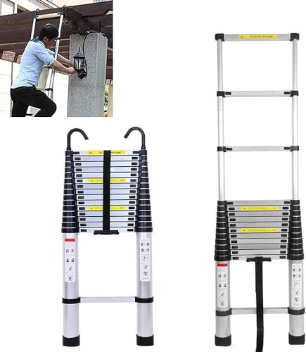 Telescoping Extension Ladder 20FT, Aluminum Lightweight Telescopic Collapsible Ladders with 2 Detachable Hook, Straight Portable Ladder for Outdoor Indoor Use, 330LB Capacity