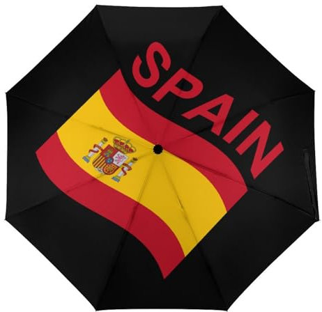 Paraguas de viaje con la bandera de España, resistente al viento, UV, paraguas plegable portátil automático