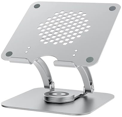 ZXDRYBHD Laptop Ständer, Schwenkbarer Laptopständer für den Schreibtisch, mit Stabiler Unterstützung, mit 360° Drehbarer Basis(Silver)