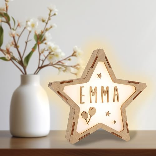 WONDEE Vintiun Personalisierte Baby-Nachtlicht und Nachtlicht für Kinder, in Sternform, 24 x 24 x 6 cm – Geschenk für Babys zur Geburt, personalisierbar – Nachttischlampe, Schlafzimmer,