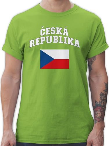 T-Shirt Herren - Fußball EM WM - Ceska Republika Schriftzug mit Flagge | Česká Republika | Tschechische Republik | Tschechien | Czech Republic - M - Hellgrün - Fussball Trikot 2024 männer