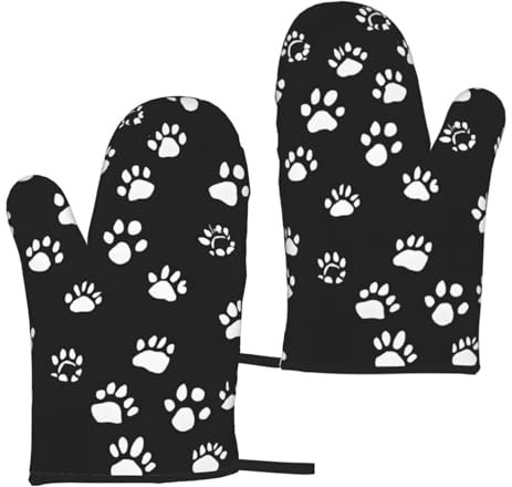 UENFFKDAP Hitzebeständige Ofenhandschuhe mit Hunde-Aufdruck. Wasserdicht und langlebig. Polyester, Schwarz