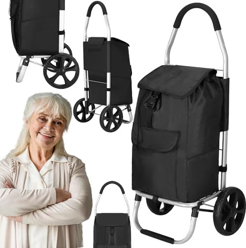 SPRINGOS Einkaufstrolley Einkaufstasche mit Rädern 42 Liter Aluminium Abnehmbare Tasche Einkaufsroller max. Belastung 28 kg Seitentasche
