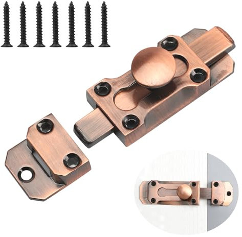 DAWRIS Barrel Slide Door Bolts, 3 Inch Brass Door Bolt, Heavy Duty Door Latches Locks, Internal Antique Zinc Alloy Security Latch Lock with Screws for Securing Internal External Doors, Bronze Tone
