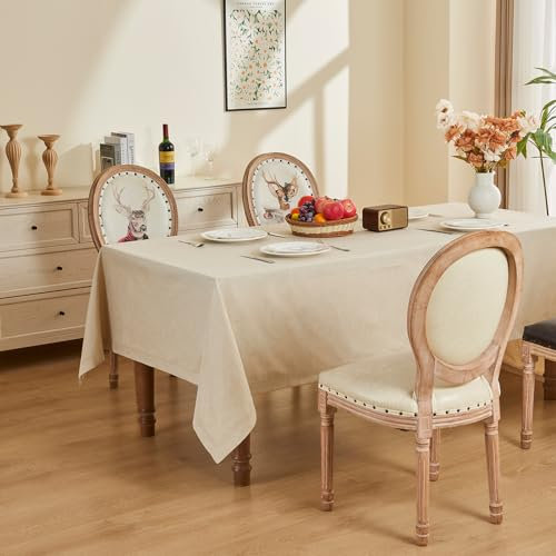 SANLEHAUSE Rechteckige Tischdecke 155 x 350 cm, Beige Tischdecke Leinen, Hochwertige Textur, Große Tischdecke Hohles Design, Handgestanzt, für Küche, Büro, Tischdekoration