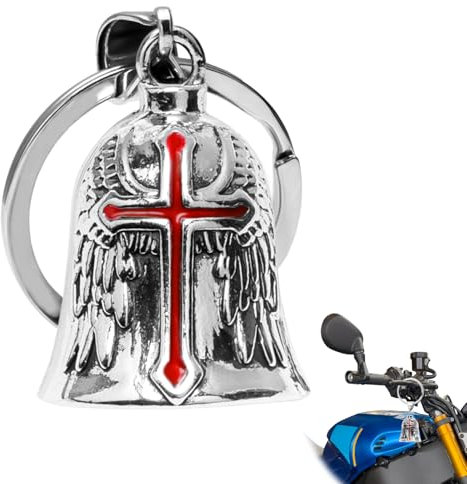 Hioip Biker Bell Motorrad Glöckchen Guardian Bell Edelstahl Motorrad Glocke Glücksbringer Motorradglocke Schlüsselanhänger Motorradfahrer Schutzglocke Anhänger Motorcycle Geschenke (B, Kreuzen)
