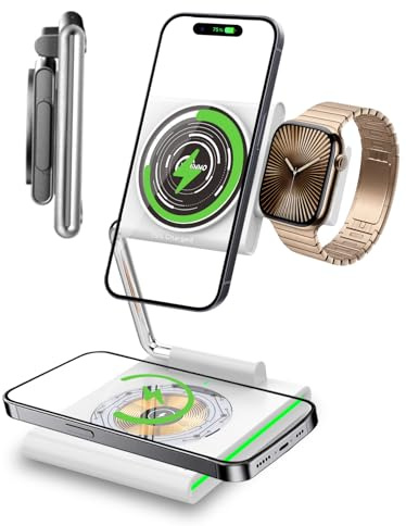 XIMINNO S9 FOLD Tragbares Reise Mag-Safe Ladegerät, 3 in 1 Ladestation Apple【Unterstützt das Laden von zwei iPhones】induktive Ladestation Apple Watch und iPhone und AirPods, Wireless Charger für Apple