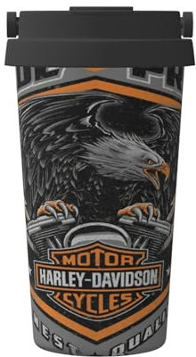 Harley Davidson Tasse à café réutilisable écologique en acier inoxydable 304, 500 ml, couvercle anti-fuite, option d'impression personnalisée