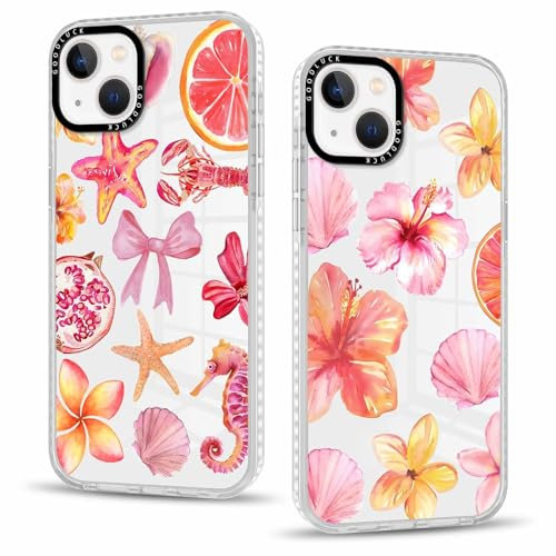 Vxinvnoi 2 Stück Handyhülle für iPhone 13 / iPhone 14 Hülle 6,1'', Aesthetic Schleife Blume Muster Design Weiche TPU Ultra Dünn Transparent Silikon Schutzhülle Kratzfeste Case für Mädchen, 02
