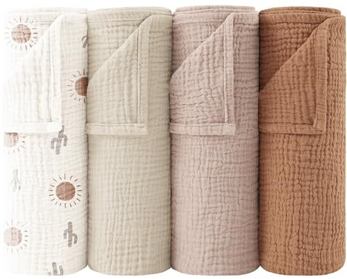 bearmoss Muslin Squares Cloths 100% Cotton Baby Burp Cloth 60x60CM Large Ultra-Absorbent Soft Baby Face Washcloths for Newborn Baby Boy and Girl, 4Pack (Sunshine)