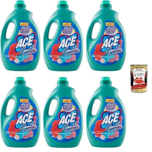 Ace Gentile Candeggina per Colorati,Bleichmittel für Farben – Lavendel und Weißer Moschus Wirksam Gegen Flecken 6x 2300ml + Italian Gourmet polpa 400g