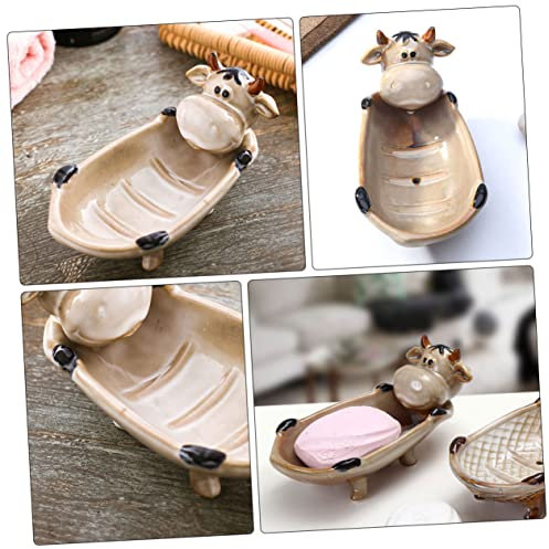 CLISPEED Porte-Savon Égouttoir Céramique Drainage Bac à Savon pour Clés Et Design Forme De Vache