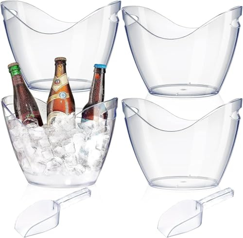 4 Pcs Seau à Glaçons 4L | Transparent et Ergonomique avec Poignée | Idéal pour bière, vin, Champagne – Parfait pour Maison, Bar, fête, Restaurant, Camping et Accessoires de Bar