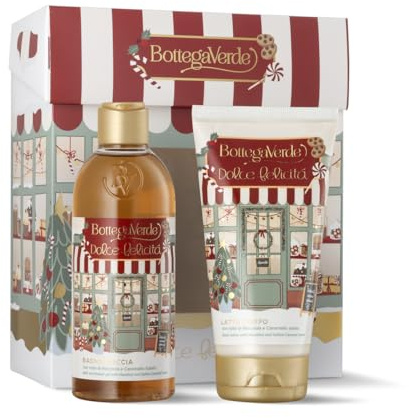 Bottega Verde - Cofanetto Regalo Dolce Felicità, con Bagnodoccia 250 ml e Latte Corpo 150 ml, Profumo di Nocciola e Caramello Salato, Idea Regalo