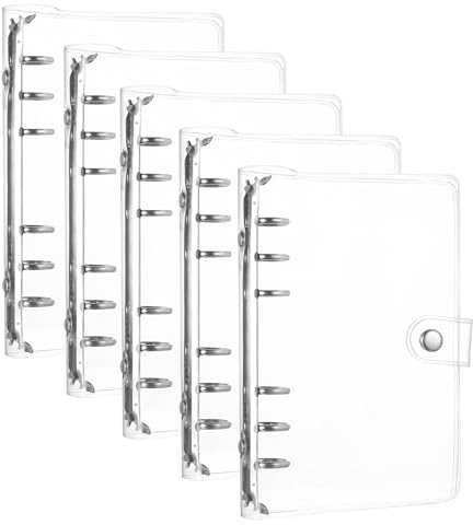 5 Stück A6 Ringbuch nachfüllbar PVC transparent mit Druckknopf | Wiederverwendbar nachfüllbar wasserdicht transparente Hülle Druckknopf leicht zu öffnen für Journal Büro Schule