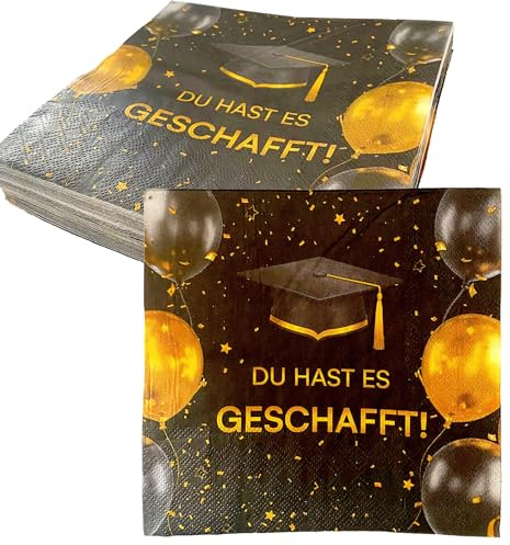 40 Stück Du hast es geschafft Party Servietten Schwarz 33 * 33cm | Graduation Abschluss Deko 2026 Prüfung bestanden Servietten deko für Abitur, Bachelor & Master Abschluss