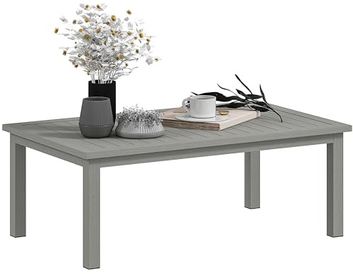 Outsunny Mesa de centro rectangular Mesa de jardín Bandeja para láminas para interiores y exteriores de aluminio, dim. 100 x 60 x 37 cm, gris