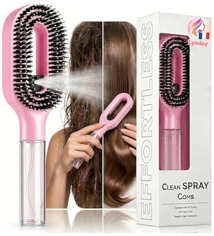 Spazzola Magica Districante per Capelli con Spray Integrato – Spazzola Anti-Statica Districante per Capelli Fini e Fragili – Massaggio del Cuoio Capelluto – Vaporizzatore Idratante 2-in-1 – ROSA