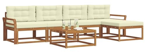 vidaXL Outdoor-Sofagarnitur mit Kissen 6 pcs Natur und Creme, Patio-Lounge-Set, modernes Outdoor-Sofa, wetterfestes Gartenmöbel, Akazienholz
