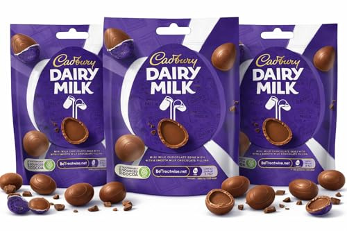 3 Packs Cadbury Dairy Milk Miniature Chocolate Egg Bag 77g Easter Egg Hunt Big Night In Birthday Thank you gift Present Filled chocolate eggs Perfect For Easter Egg Hunt School Offices Bulk
