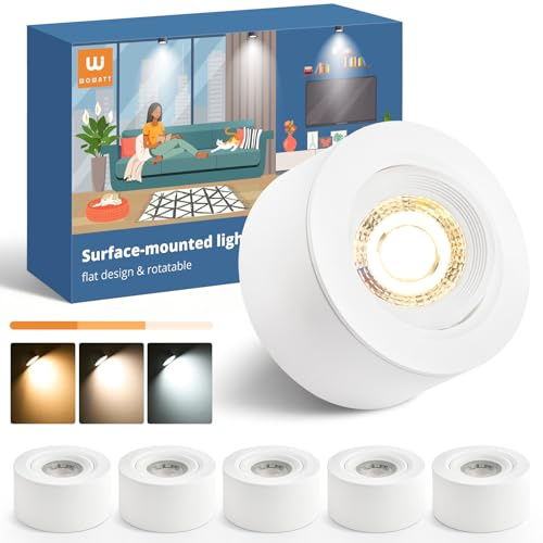 wowatt 6er Set Aufbauspot Weiß, Dimmbar Deckenspots LED Aufbau, Schwenkbar | 45mm x 92mm, 230 V, Warmweiß Neutralweiß Kaltweiß, LED Aufbauspot Schwenkbar 30°, 5.5W, 550LM, Kunststoff, Rund