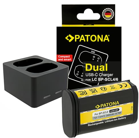 PATONA Premium Akku BP-SCL6 mit USB-C Ladegerät für Leica Q2 Q3 SL2 SL2S | Ersatzakku und USB-C Ladegerät im Set – zuverlässige Stromversorgung für Leica Kameras unterwegs
