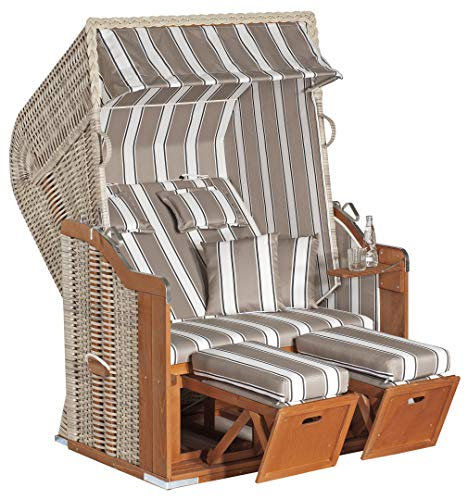 SUNNY SMART Rustikal 250 PLUS Strandkorb, Kunststoff/Textil, Halblieger, mehrere Ausführungen Braun-Weiß gestreift