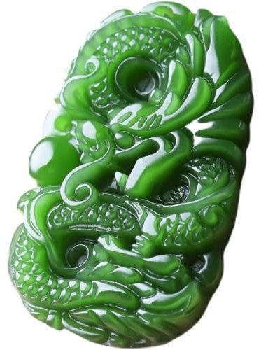 Natürliche, grüne, handgeschnitzte Drachen-Halskette mit Jaspis-Jade-Anhänger