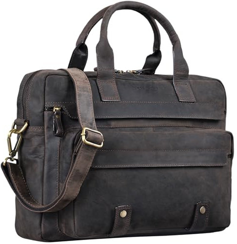 STILORD 'Leander' Umhängetasche Leder Groß Arbeitstasche Aktentasche Business Herren und Damen 15.6 Zoll Laptoptasche Rindsleder, Farbe:dunkel - braun