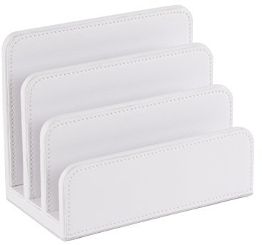 OSCO Faux Leather Mail Sorter & Envelope Organiser – Desk File Storage Stand with Display Slots – Modern Letter Holder Tray Minimalist Home & Office – White
