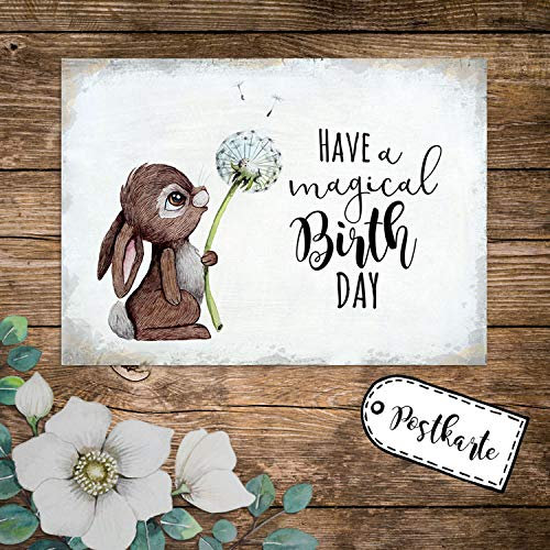 ilka parey wandtattoo-welt A6 Geburtstagskarte Postkarte Geburtstag Print Hase Häschen Pusteblume mit Spruch Have a magical Birthday pk235 - ausgewählte Menge: *1 Stück*