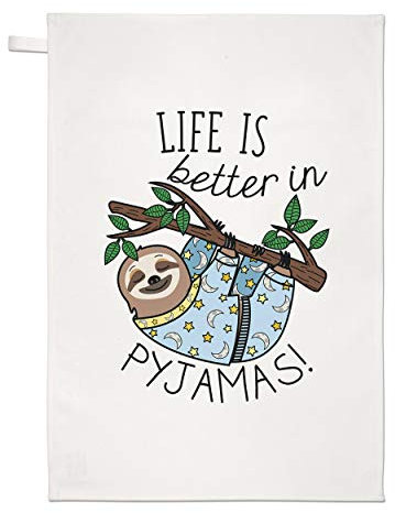 Life is Better in Pyjamas Sloth Tea Towel Dish Cloth