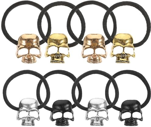 Lurrose 8 Stück -Haargummis Punk Legierung Skelett Pferdeschwanz Halter schwarz Stretch Halloween Haar Seil für Frauen Mädchen