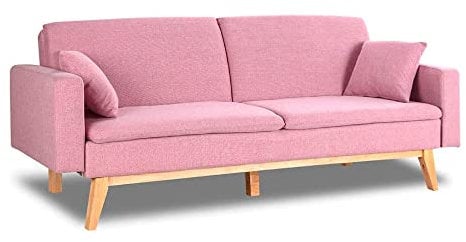 Don Descanso, Reine 3-Sitzer-Schlafsofa, Stoffpolsterung, Farbe Rose, Buch- oder Clic-Clac-Öffnungssystem, Sofagröße: 201 x 73 x 79 cm, Bettgröße: 201 x 99 x 42 cm, inklusive 2 Kissen