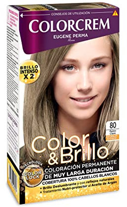 Colorcrem Color & Brillo - Tinte Permanente Mujer - Tono 80 Rubio Claro, con Tratamiento Nutri-Protector al Aceite de Argán. + 45% de Producto | Disponible en más de 20 Tonos.