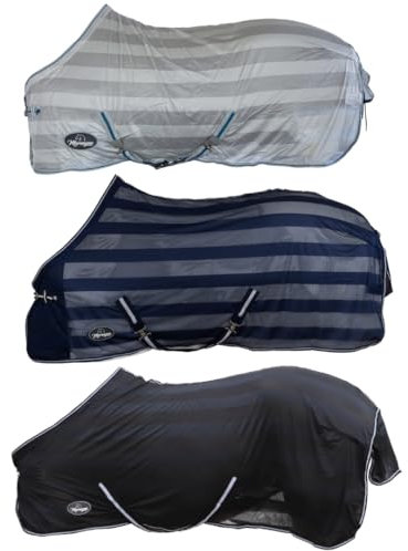 Marengos - Fliegendecke mit Kreuzgurt Economic – Schutz vor Insekten & Plagegeistern – Ekzemerdecke inkl. großem Schweiflatz – Verstellbarer Kreuzgurt – Pferdedecke in Silbergrau – 135 cm