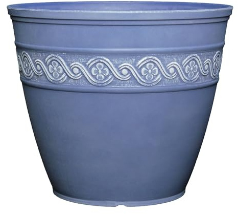 Classic Home and Garden Pflanztopf aus korinthischem Kunstharz, für den Innen- und Außenbereich, runder Übertopf für Pflanzen und Blumen (33 cm, Schieferblau, 1 Stück)