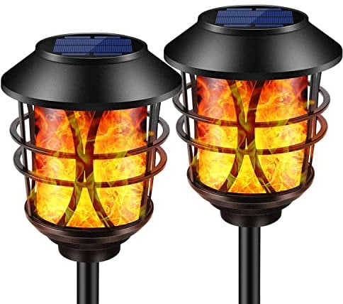 SOLARBABY Solarleuchten für außen Metall Flackernde Flammenleuchten Taschenlampen Lichter Wasserdicht Auto Ein/Aus Solar Wegleuchten für Garten, Terrasse, Hof, Landschaft, 2er Pack